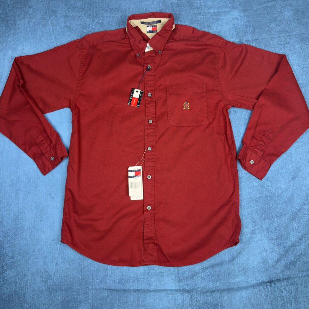 NWT Tommy Hilfiger Crest Pocket Button Down Shirt Mens XL Burgundy